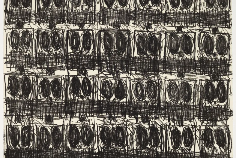 Rashid Johnson, Untitled Anxious Crowd, 2018, soft-ground etching. Detroit Institute of Arts, Museum Purchase, John S. Newberry Fund, 2020.23.