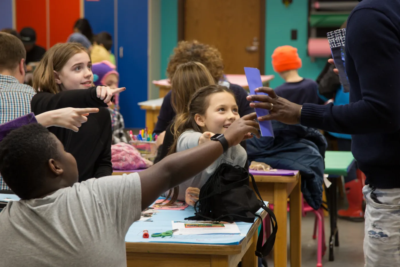 Excited kids in the DIA's art-making studio