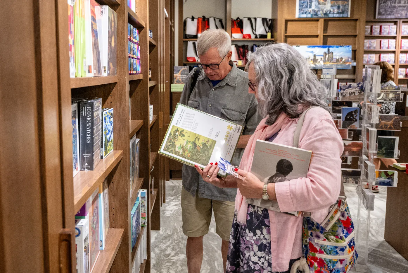 Patrons perusing the puzzle aisle at the Detroit Institute of Arts' Shop