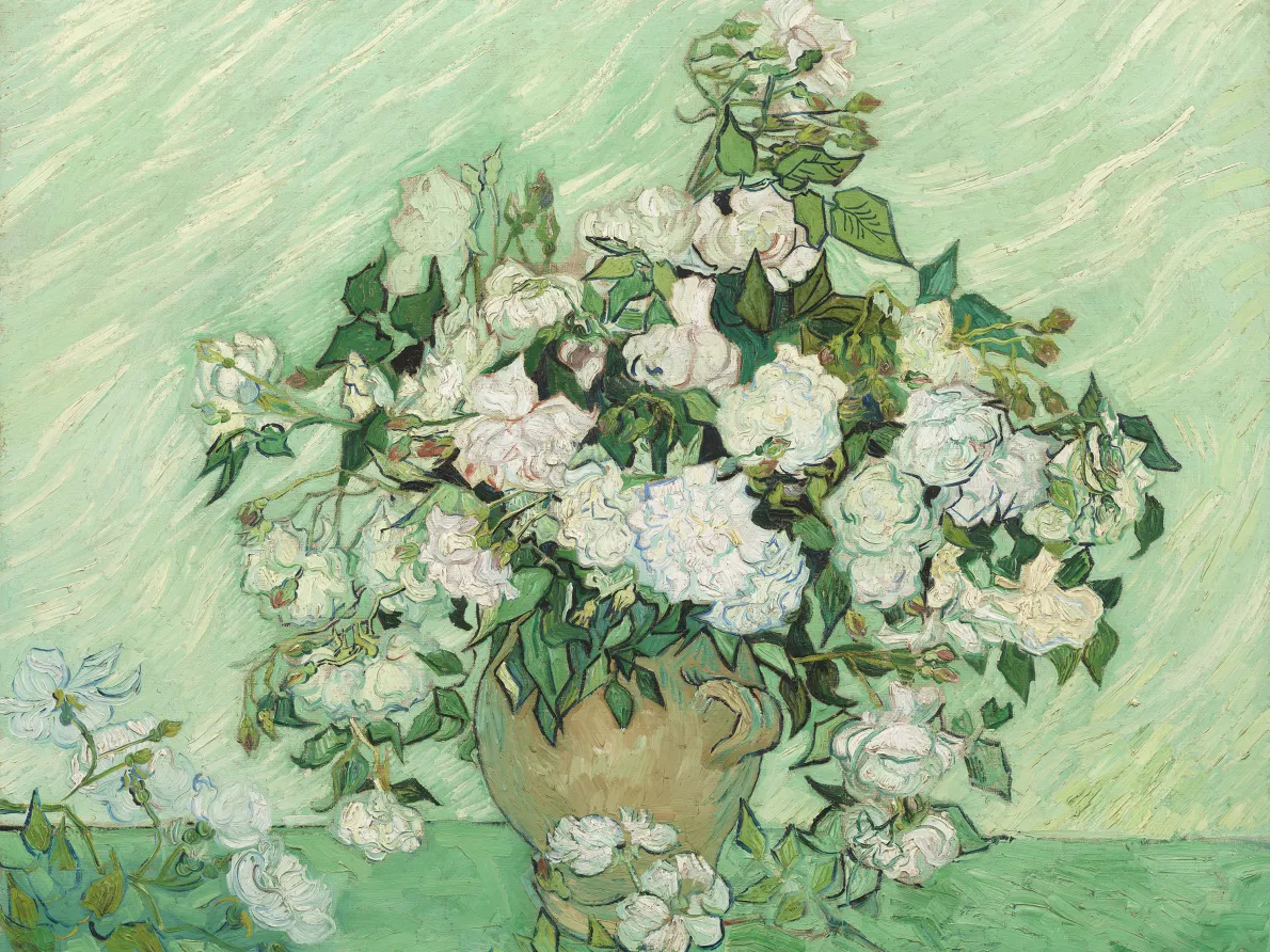 Vincent van Gogh (Dutch, 1853–1890). Roses, 1890. Oil on canvas; 27 15/16 x 35 7/16 in. (71 x 90 cm). National Gallery of Art, Washington, DC, gift of Pamela Harriman in memory of W. Averell Harriman, 1991.67.1.