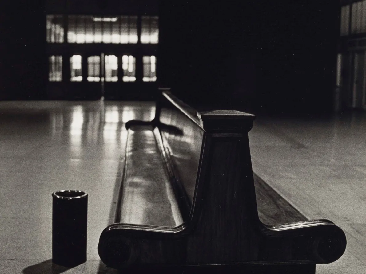 "Michigan Central Train Depot, Bench," 1987, Russ Marshall, American; gelatin silver print.