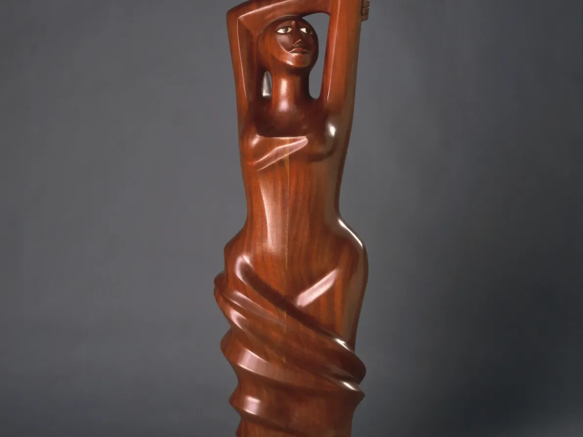 “Homage to Black Women Poets,” 1984, Elizabeth Catlett, mahogany. Detroit Institute of Arts