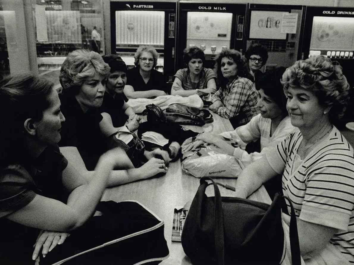 "Break Room, Fisher Body Trim Plant, Fort St., Detroit," 1982, Russ Marshall, American; dye-based ink jet print.