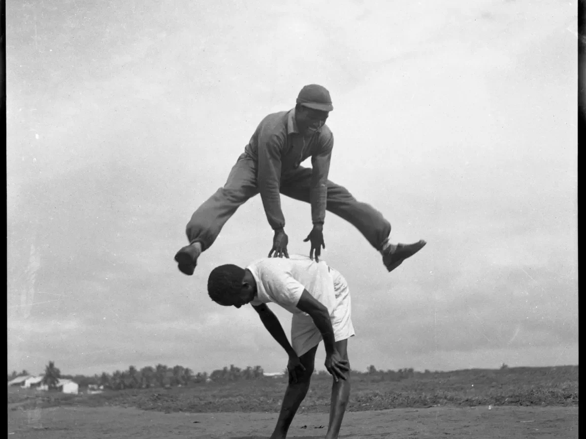 James Barnor (Ghana, b. 1929). Roy Ankrah during training, Accra, 1951 (printed 2010–20). Gelatin silver print. Galerie Clémentine de la Féronnière, Paris. © James Barnor, courtesy Galerie Clémentine de la Féronnière, Paris.