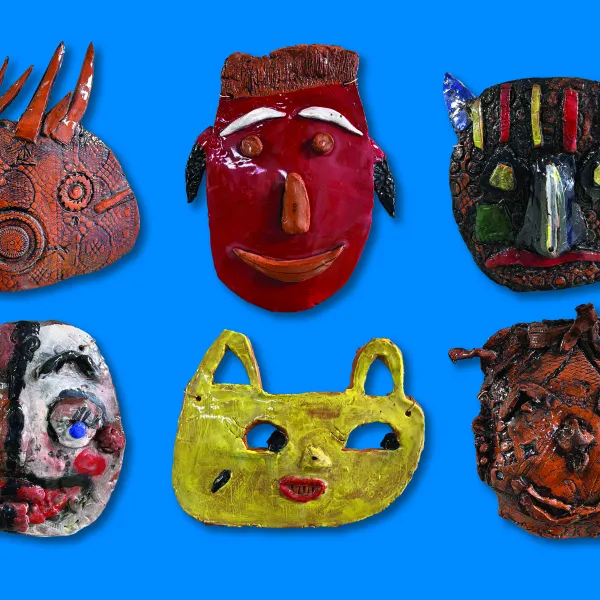 Masks made by community group members for the exhibition